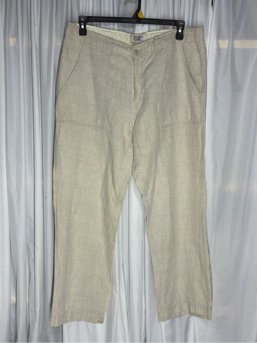 Old Navy Pants Womens Large Beige Linen Wide Leg Flat Front Drawstring Outdoor